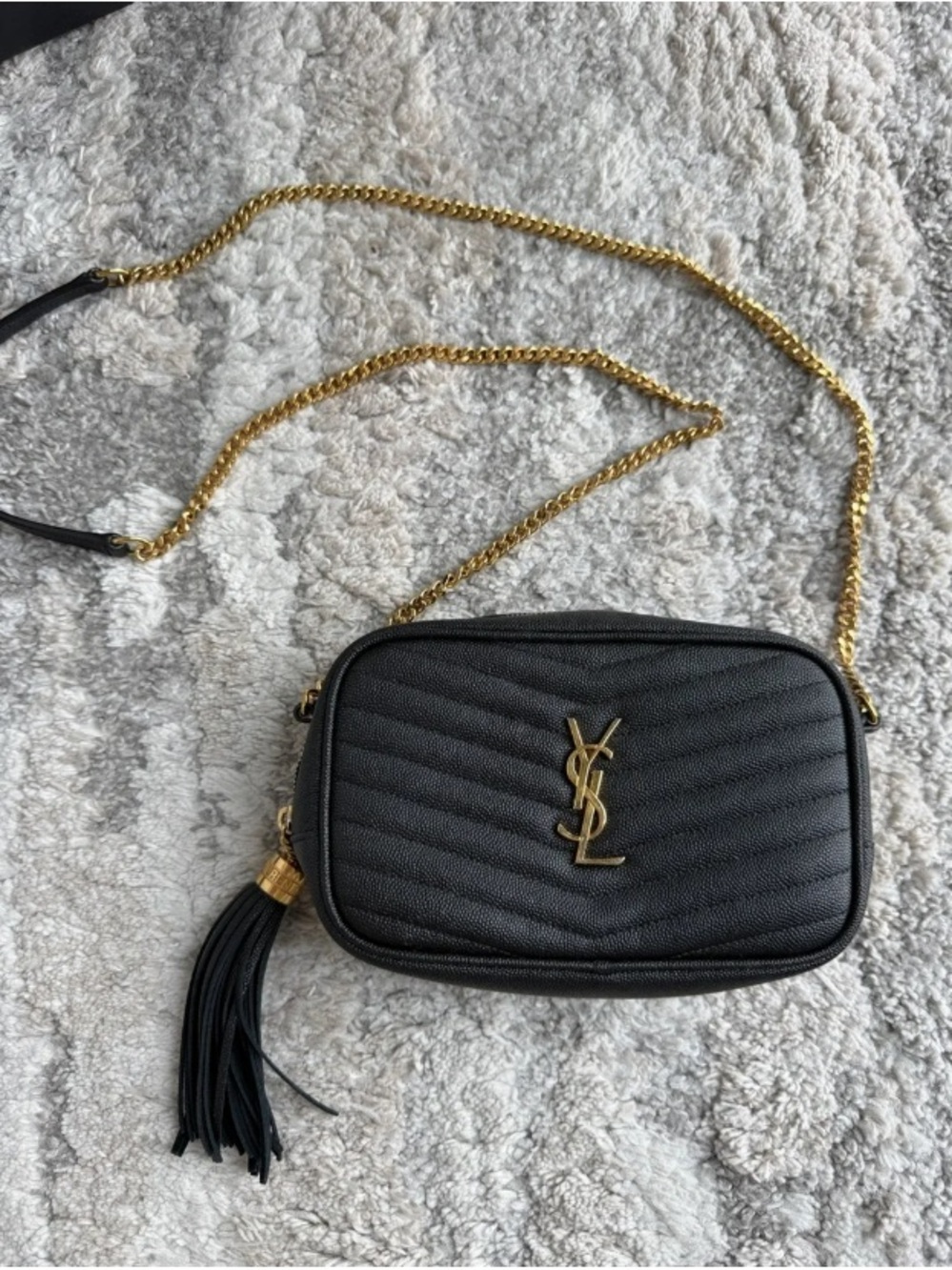 YSL Black Quilted Leather Camera Bag with Gold Chain